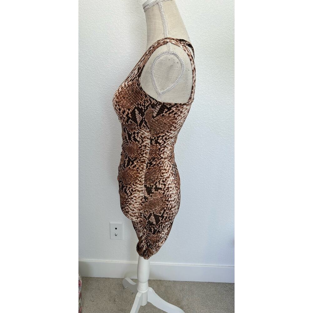 Fashion Magazine One-Shoulder Asymmetrical Cutout Snake Skin Mini Dress - S - Picture 3 of 6